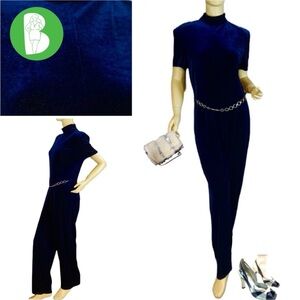 PANACHE BLUE VELOUR MOCK NECK JUMPSUIT W/ATTACHED METAL BELT (10)
